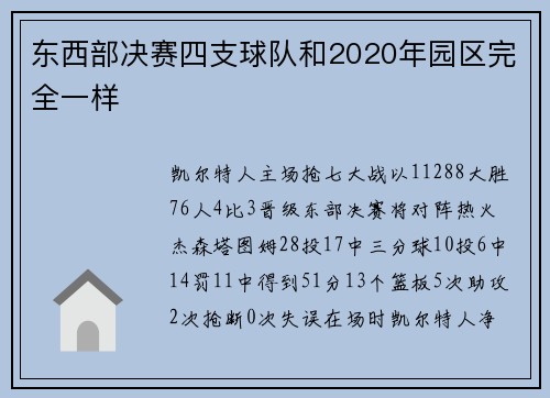 东西部决赛四支球队和2020年园区完全一样